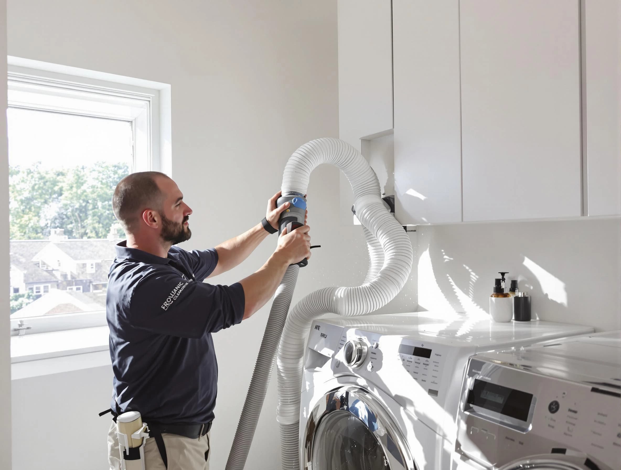 Certified Peachtree Corners Dryer Vent Cleaning technician performing dryer vent cleaning in Peachtree Corners