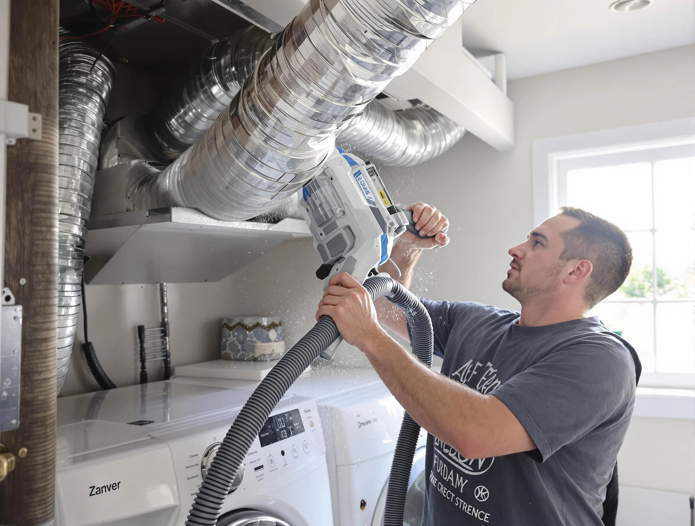 Peachtree Corners Dryer Vent Cleaning specialist cleaning deep within a dryer vent duct system in Peachtree Corners